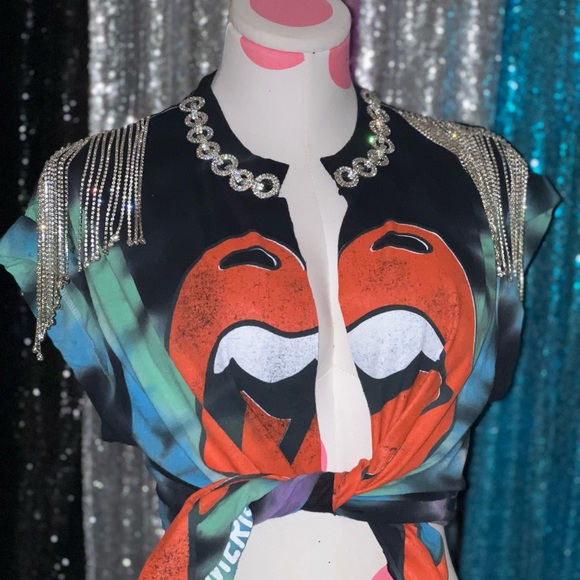 Reworked Graphic Rolling Stones Bling T shirt. - Picture 1 of 3